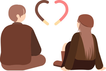 빼빼로데이 하트 위에 앉아있는 커플 캐릭터