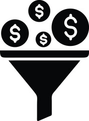 Dollar coins filtering icon