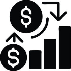 Financial growth, dollar symbols bar graph icon