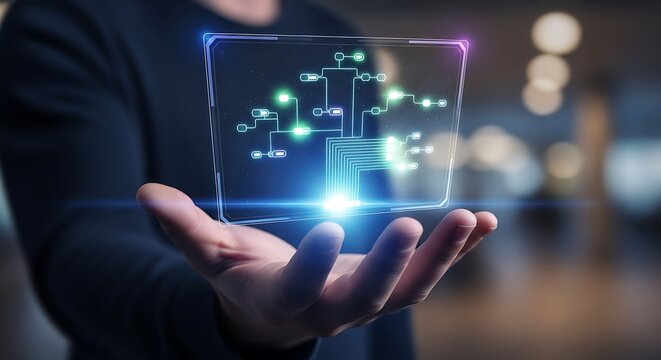 Futuristic Technology in Hand - Visualizing Data and Connectivity.