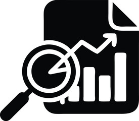 Magnifying glass analyzing business statistics icon