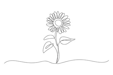 One line drawing of sunflower outline floral symbol minimalist vector design

