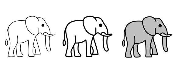 Set of minimalist elephant icons with transparent background, depicting African mammal symbols for nature-themed designs, wildlife graphics, and zoo animal elements, vector illustration