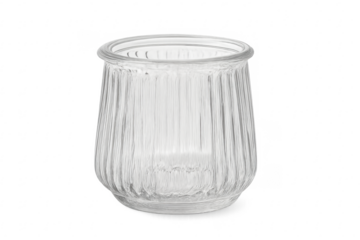 Empty ribbed glass vase on transparent background
