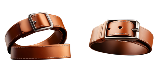 Men's Brown Leather Belt With A Silver Buckle Isolated