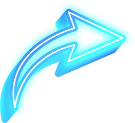 Glowing Neon Curved 3D Arrow Sign Direction Indicator Illustration, A vibrant illustration of a curved arrow sign with a glowing neon effect, pointing to the right. The design is clean and modern.
