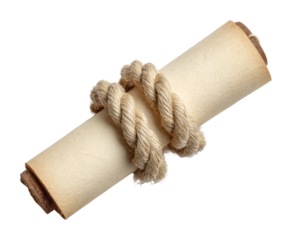 Ancient scroll wrapped in twine still life isolated on transparent background
