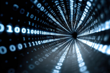 Abstract tunnel of binary code, concept of digital future