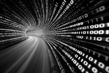 Abstract tunnel of binary code, concept of digital future