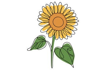 One line drawing of sunflower outline floral symbol minimalist vector design
