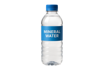 Fresh still mineral water concept, recyclable plastic bottle with blue wrapper