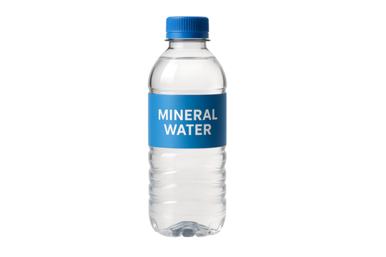 Fresh still mineral water concept, recyclable plastic bottle with blue wrapper