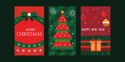 Naklejka premium Festive trio of holiday cards featuring merry christmas and happy new year greetings