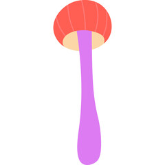 Stylized illustration of a red mushroom with a purple stem on a transparent background