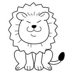 モノクロのかわいいライオンのイラスト
