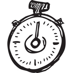 Hand Drawn Stopwatch Illustration with Transparent Background Representing Time Management and Speed in a Sketchy Style