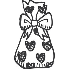 Hand Drawn Valentine Gift Bag Icon With Hearts And Bow On Transparent Background