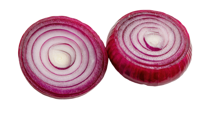 Two sliced red onions, concentric circles