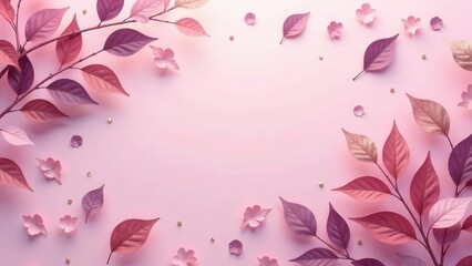 Delicate blush petals and leaves with subtle golden accents against a soft pink backdrop