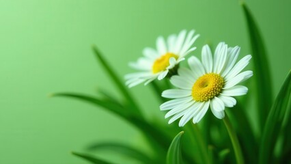 Delicate white petals and sunny yellow centers of small flowers bloom in vibrant green foliage, evoking a sense of peaceful renewal and natural charm