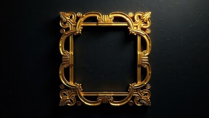 An ornate decorative golden frame with intricate detailing against a textured dark backdrop