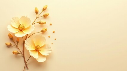 Delicate pastel blossoms unfurling gracefully on a soft, neutral background with subtle scattered accents