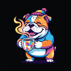 Cozy Bulldog Enjoying a Warm Drink