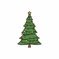 A green Christmas tree adorned with colorful lights and a star on top evoking a festive spirit Celebrating the holiday season with joy