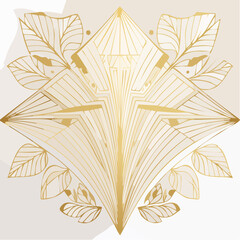 Vector abstract geometric golden background. Art deco wedding, party pattern, geometric ornament, linear style with leaves.