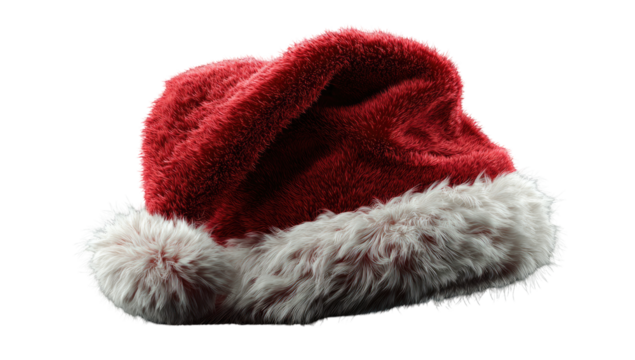 Red fuzzy Santa hat, angled view