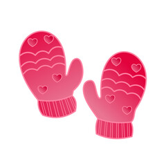 Pink Winter Mittens with Hearts - Cute Holiday Vector Illustration