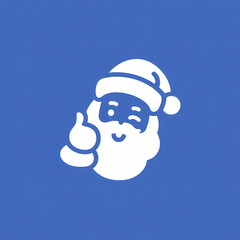 Santa Claus is winking The outline of Santa Claus is white and the background is blue Santa has a thumbs up The image looks like a drawing