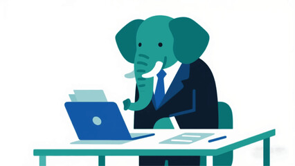 An Elephant Working In The Office Illustrator Artwork Banner Background Design Template 