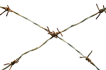 rusty barbed wire cross isolated