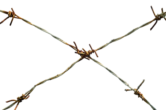rusty barbed wire cross isolated