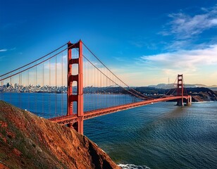 Fototapeta premium Golden Gate Bridge Vista: San Francisco Icon Overlooking the Bay in Breathtaking Clarity and Color