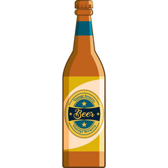 Transparent Glass Beer Bottle With Yellow Label And Blue Cap Isolated On White Background Studio Shot