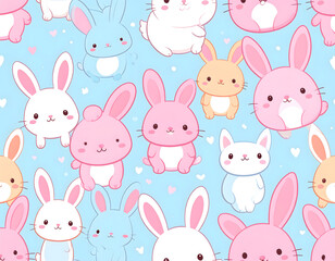 Adorable Cartoon Rabbit Bunny Seamless Pattern