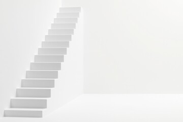 Fototapeta premium White staircase going up on clean background with soft lighting and space for text concept of growth progress goal and success