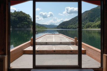Houseboat Yakatabune for cruising on Shimanto River in Summer, Kochi Prefecture, Shikoku, Japan