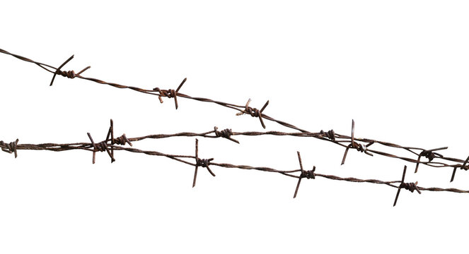 messy barbed wire isolated on white