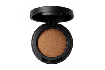 Bronze shimmer eyeshadow in black compact on transparent background