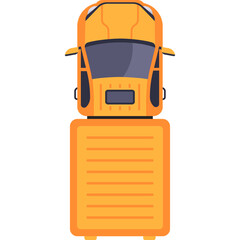 Top View Pixel Art Yellow Auto Transport Truck Carrying A Car With Transparent Background And White Sky Background 150 Character Count