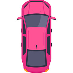 Top View Pixel Art Pink Car with Dark Tinted Windows and Orange Tail Lights on a Transparent White Background Clean Geometric Automobile Design
