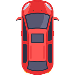 Top View Red Sports Car With Dark Tinted Windows and Sunroof Isolated on Transparent Background