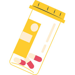 Transparent Pharmaceutical Bottle with Red and White Capsules Isolated on White Background Vibrant Illustration