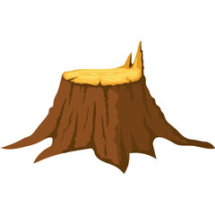 Tree Stump With Visible Rings And Rough Bark In A Vector Illustration Style