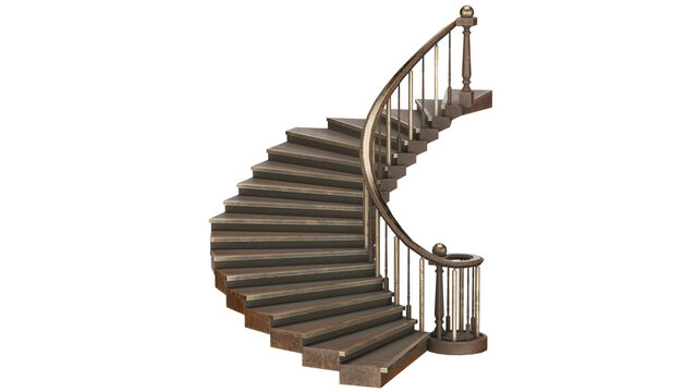 3d rendering curved wooden staircase
