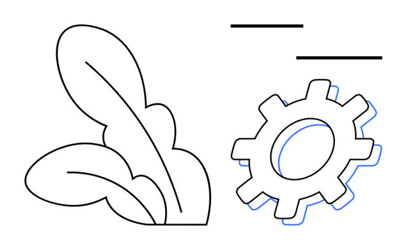 Leaf outline and gear symbolize harmony of nature and technology advancements. Ideal for sustainability, innovation, eco-friendly concepts, renewable energy, industrial design, green solutions