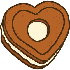 Heart Shaped Chocolate Cookie With Cream Filling Isolated On Transparent Background Detailed Vector Illustration Of A Sweet Treat